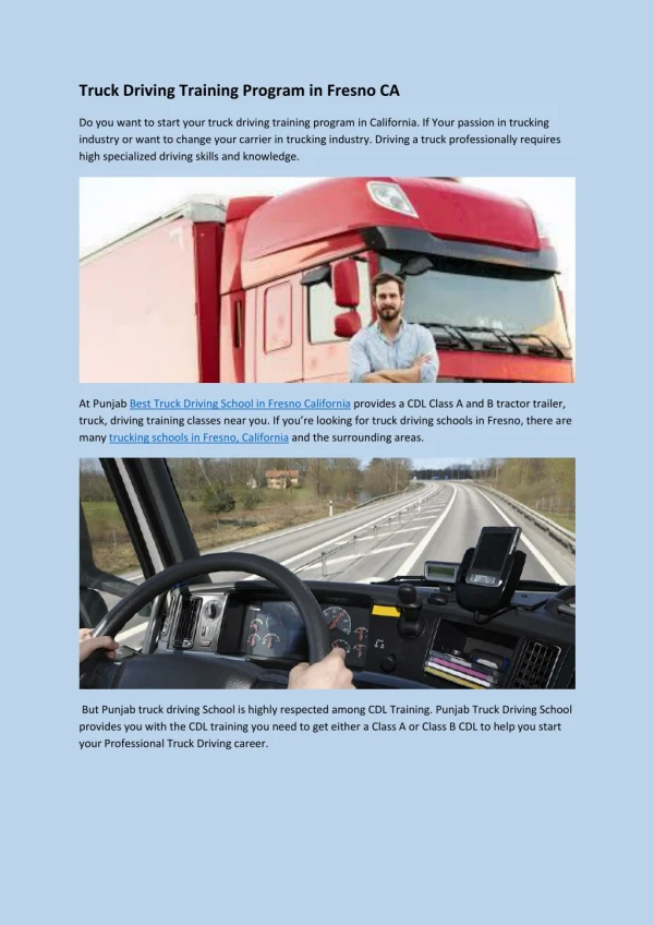 Truck Driving Training Program in Fresno CA