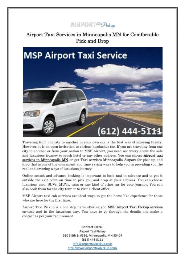 Airport Taxi Services in Minneapolis MN for Comfortable Pick and Drop