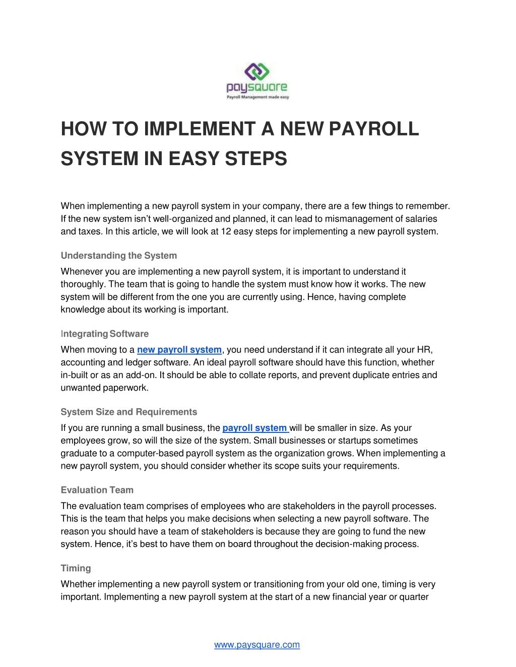 how to implement a new payroll system in easy steps