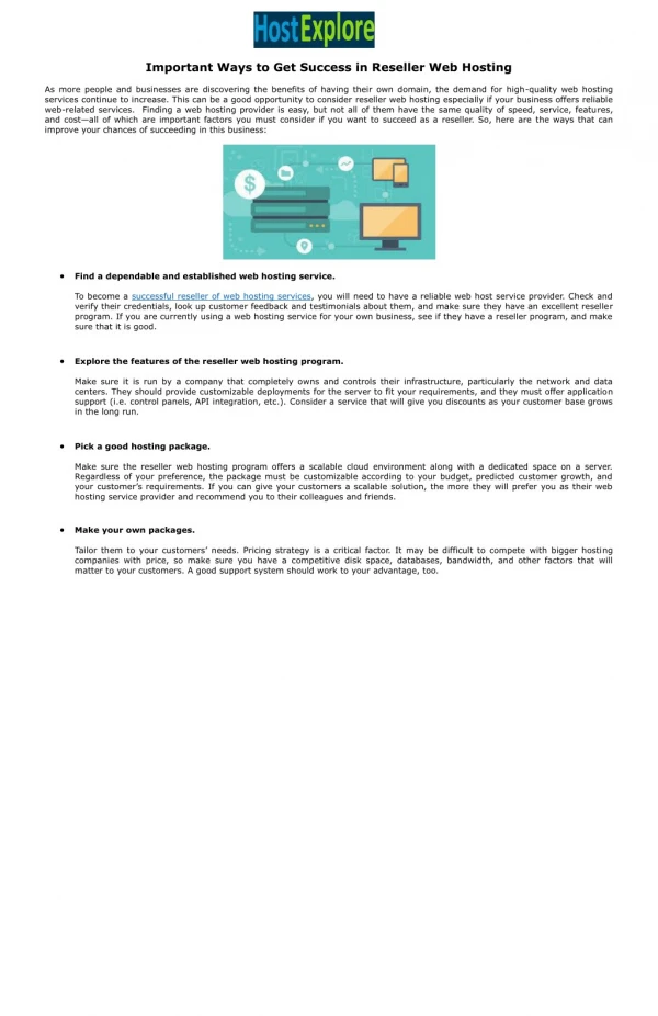 Important Ways to Get Success in Reseller Web Hosting