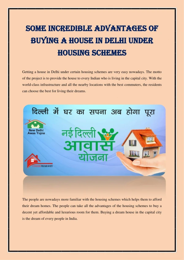 Some Incredible Advantages Of Buying A House In Delhi Under Housing Schemes