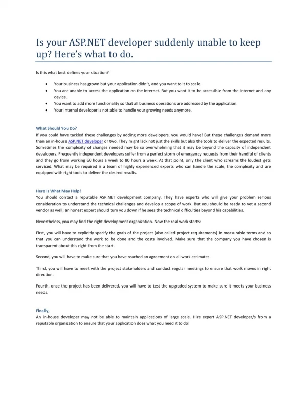 Is your ASP.NET developer suddenly unable to keep up? Here’s what to do.
