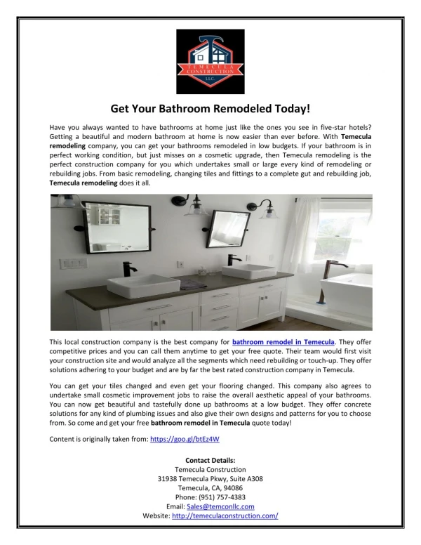 Get Your Bathroom Remodeled Today!