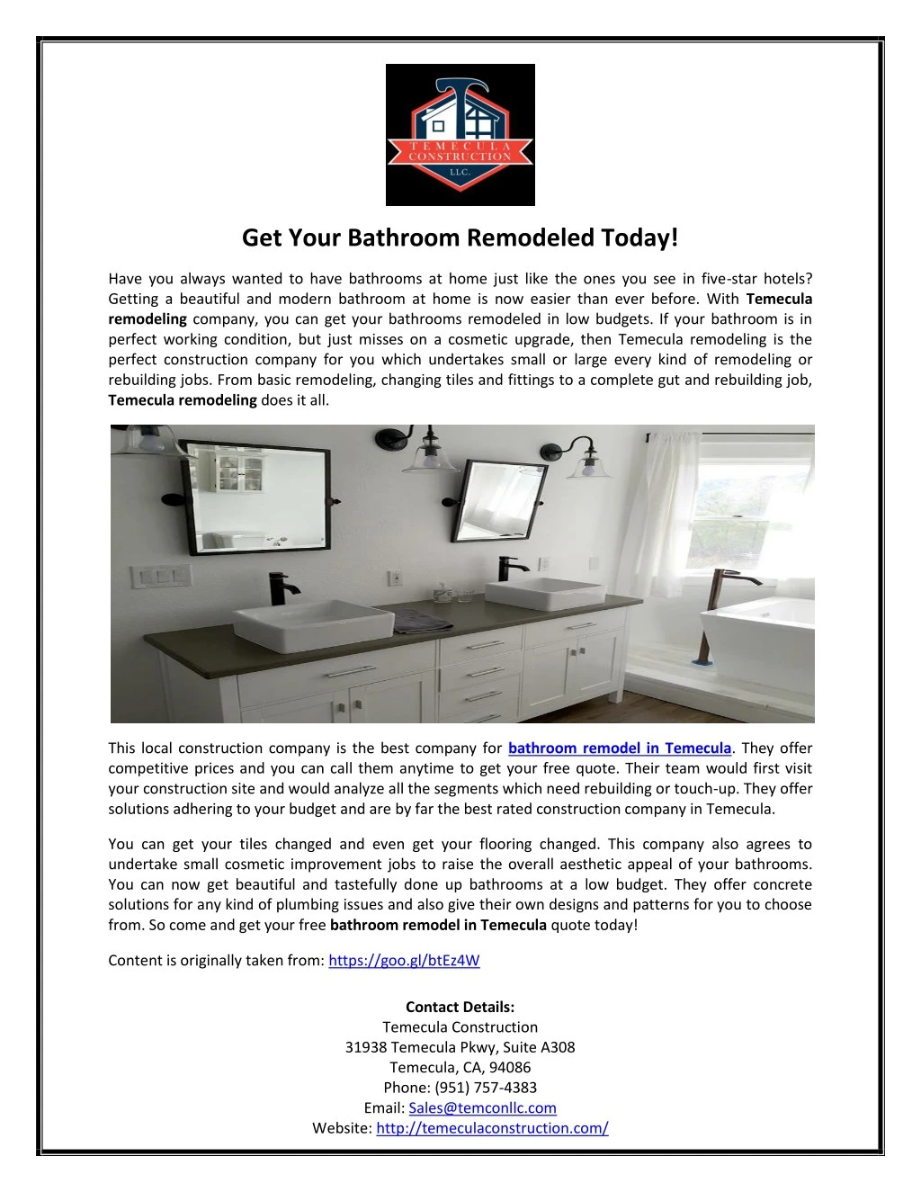 get your bathroom remodeled today