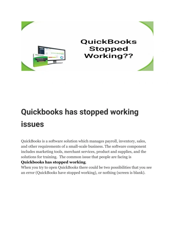 Quickbooks has stopped working issues