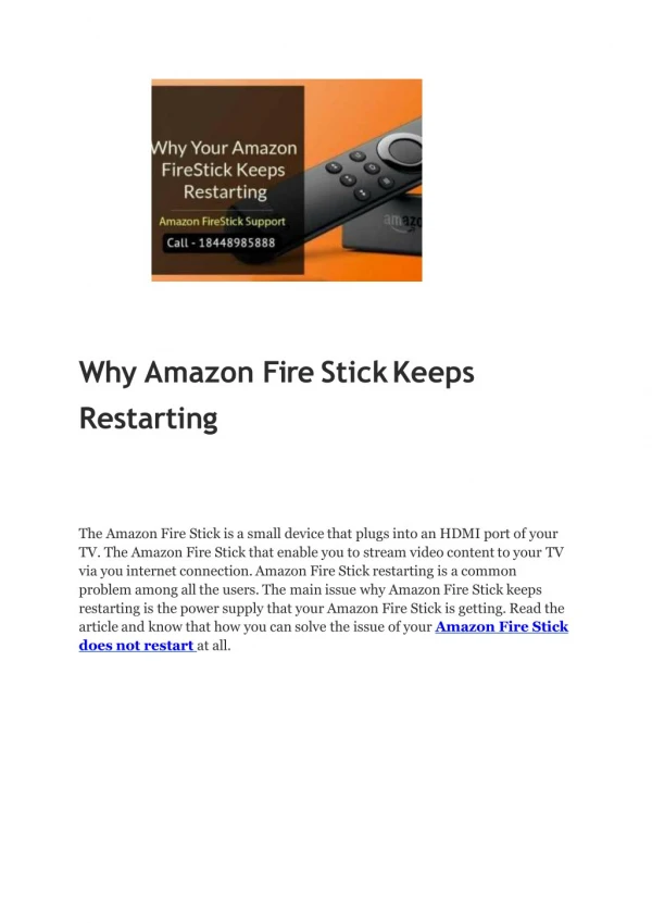 Why Amazon Fire StickKeeps Restarting