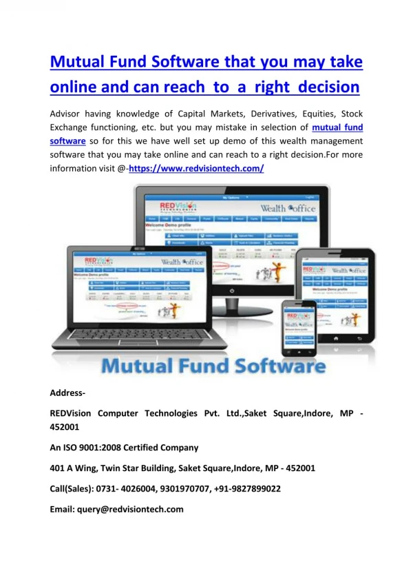 Mutual Fund Software that you may take online and can reach to a right decision