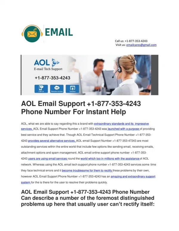 AOL Email support phone number 1-877-353-4243