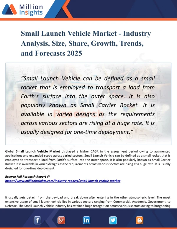 Small Launch Vehicle Market 2025: Analysis By Material, Application & Geography - by Million Insights