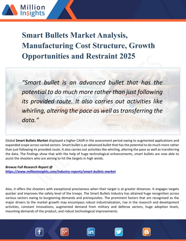 Smart Bullets Market Analysis, Share and Size, Trends, Industry Growth And Segment Forecasts To 2025