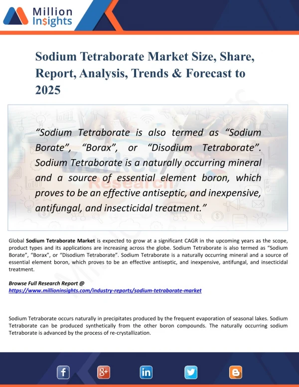 Sodium Tetraborate Market Demand, Growth, Opportunities, Analysis and Global Forecast to 2025