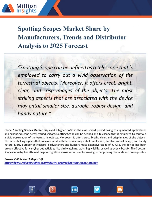 Spotting Scopes Market Size, Drivers, Opportunities, Top Companies, Trends, Challenges, & Forecast 2025