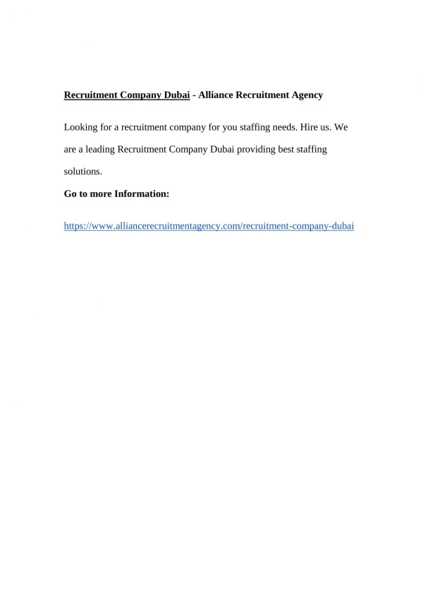 Recruitment Company Dubai - Alliance Recruitment Agency
