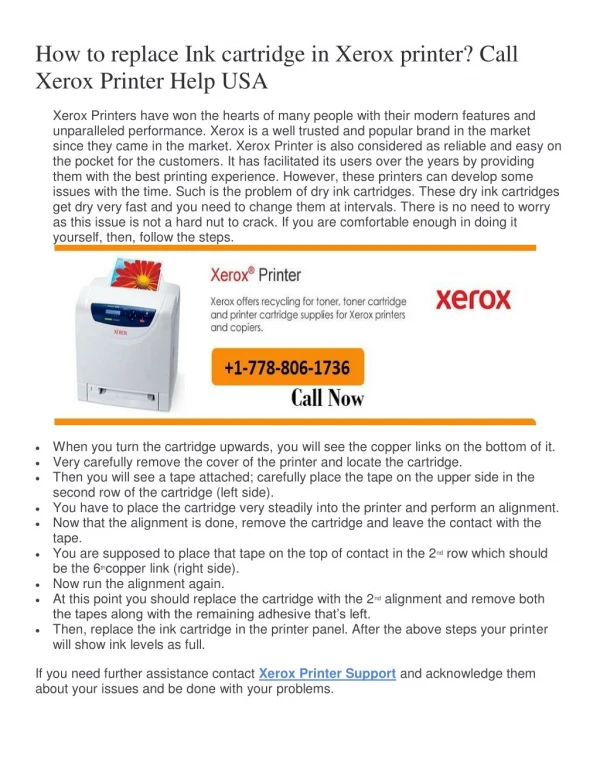 How to replace Ink cartridge in Xerox printer? Call Xerox Printer Support