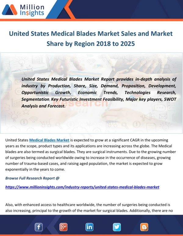 United States Medical Blades Market Sales and Market Share by Region 2018 to 2025
