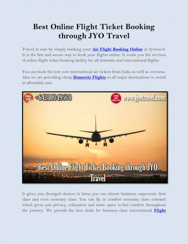 Best Online Flight Ticket Booking through JYO Travel