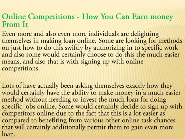 Online Competitions - How You Can Earn money From It