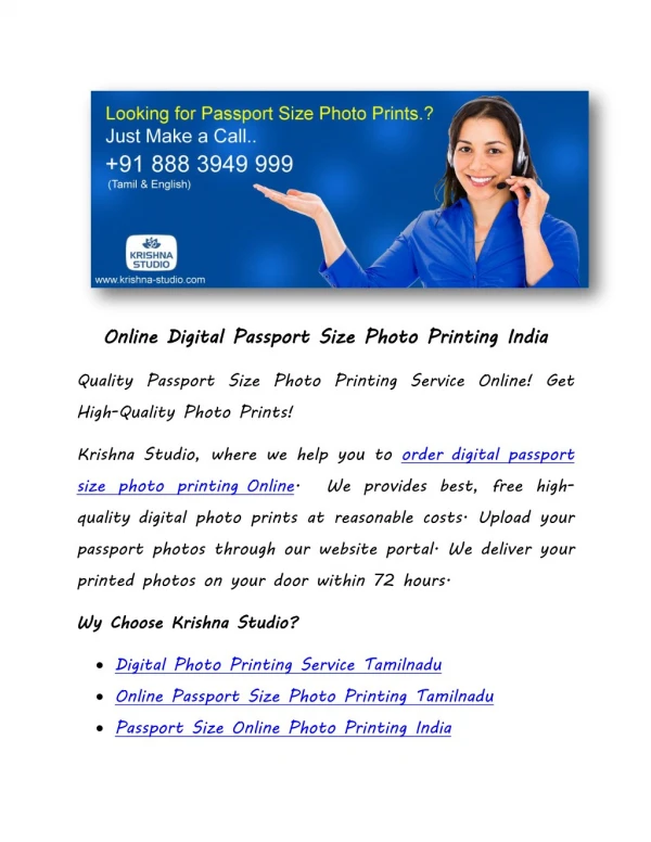 Online Digital Passport Size Photo Printing India