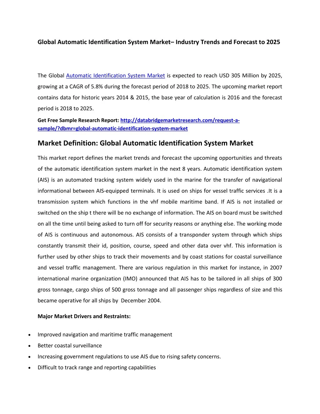 global automatic identification system market