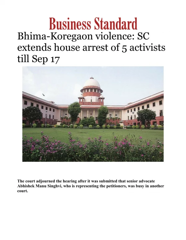 Bhima-Koregaon violence: SC extends house arrest of 5 activists till Sep 17