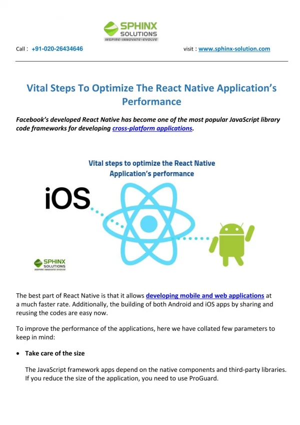 Vital Steps To Optimize The React Native Application’s Performance