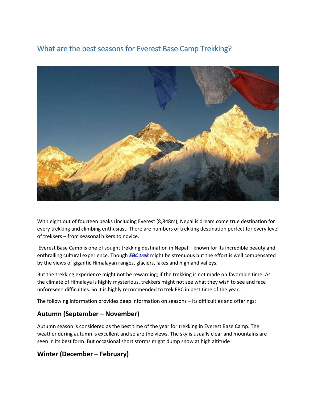 what are the best seasons for everest base camp