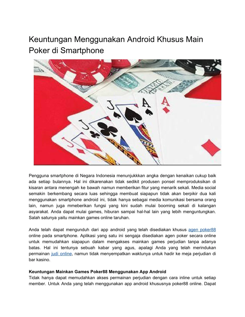 keuntungan menggunakan android khusus main poker