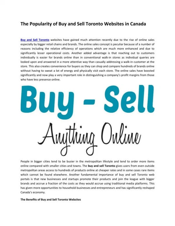 The Popularity of Buy and Sell Toronto Websites in Canada