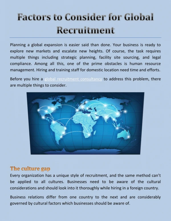 Factors to Consider for Global Recruitment