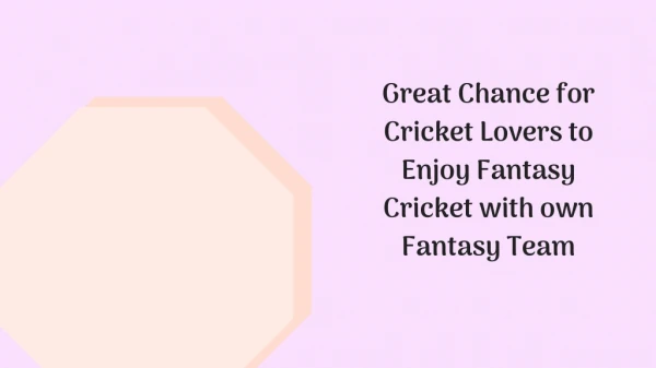 Great Chance for Cricket Lovers to Enjoy Fantasy Cricket