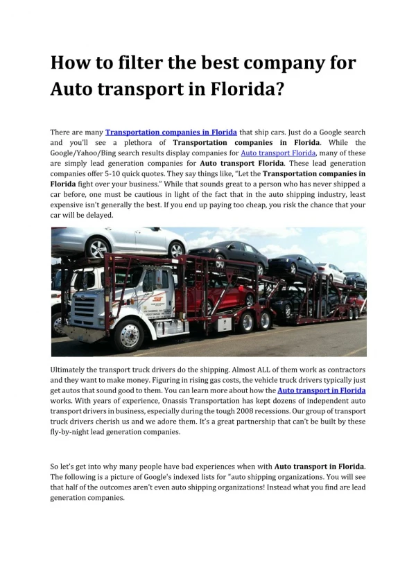 Transportation companies in Florida