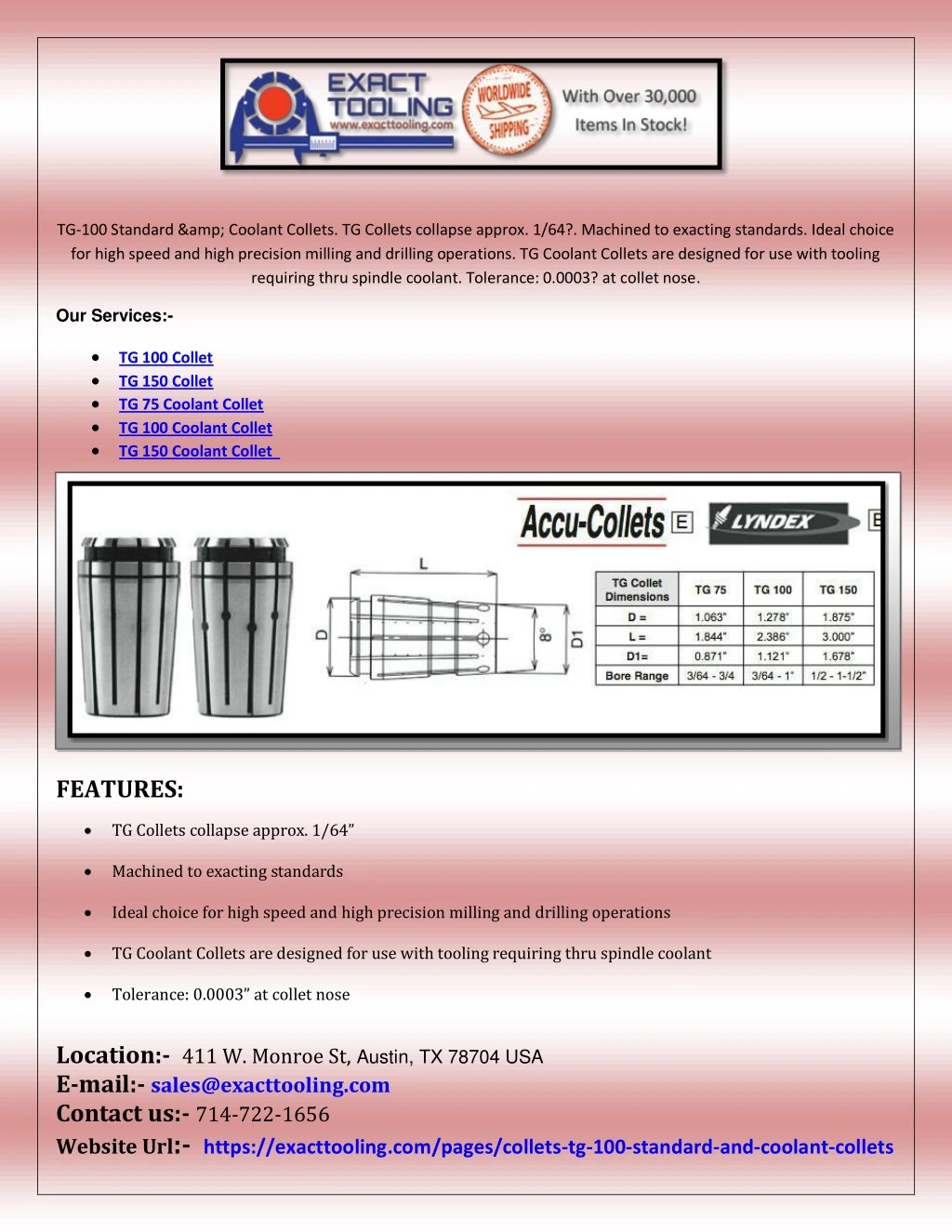 tg 100 standard amp coolant collets tg collets