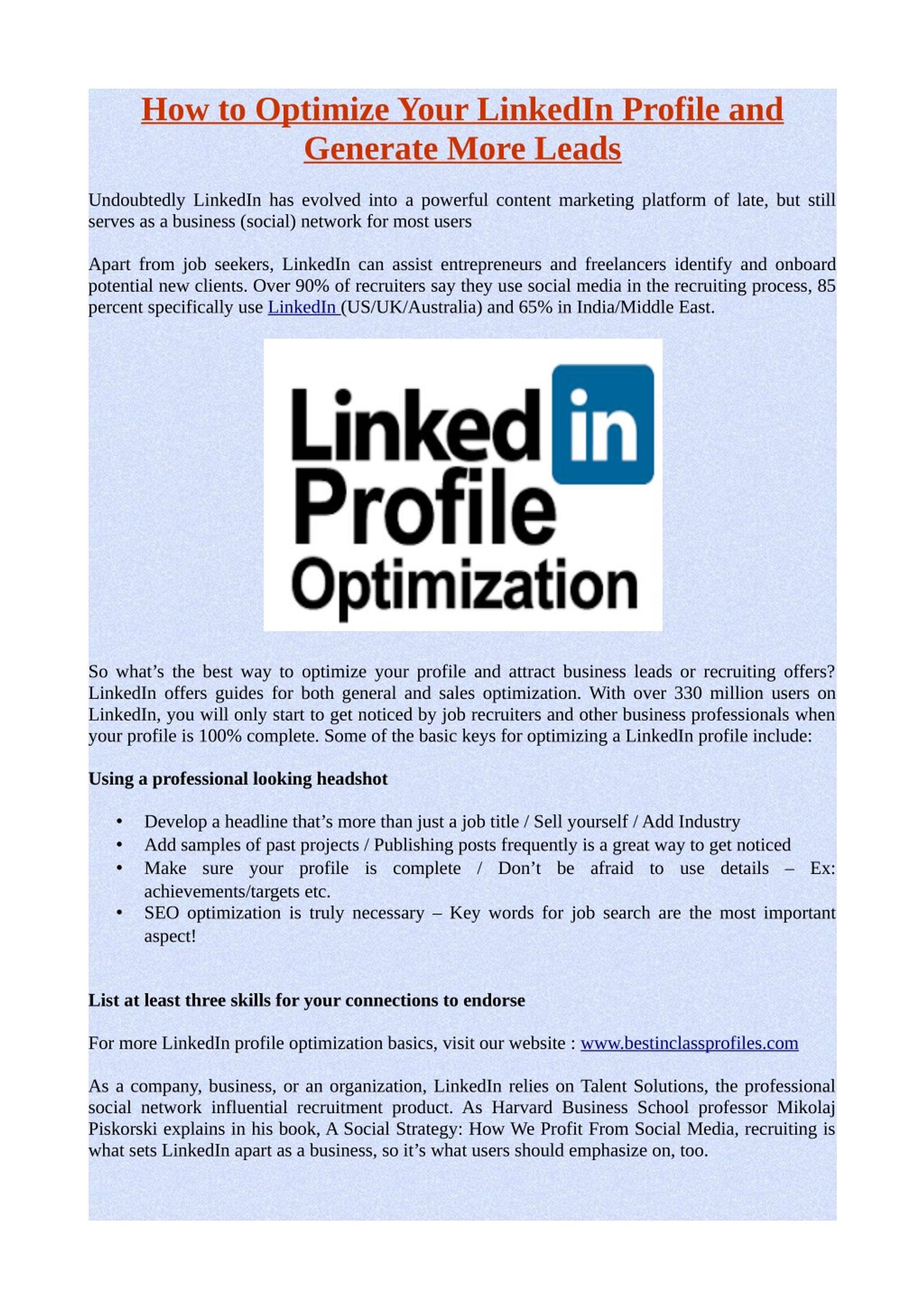 PPT - How to Optimize Your LinkedIn Profile and Generate More Leads ...