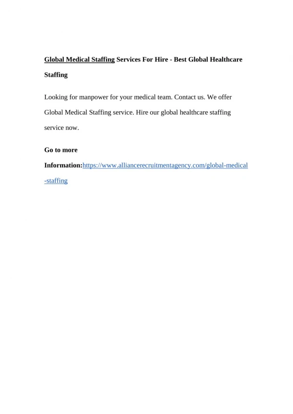 Global Medical Staffing Services For Hire - Best Global HealthcareStaffing