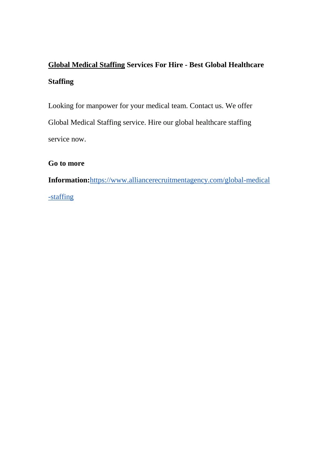 global medical staffing services for hire best