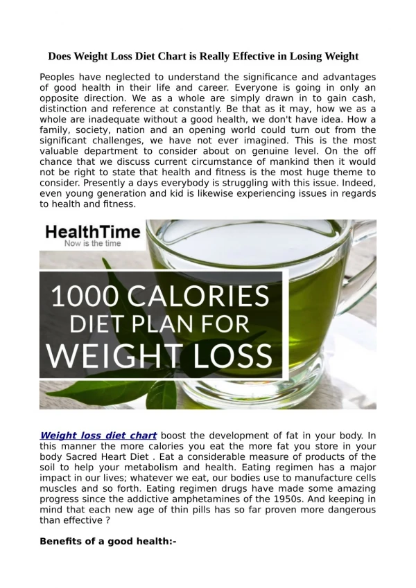 Does Weight Loss Diet Chart is Really Effective in Losing Weight