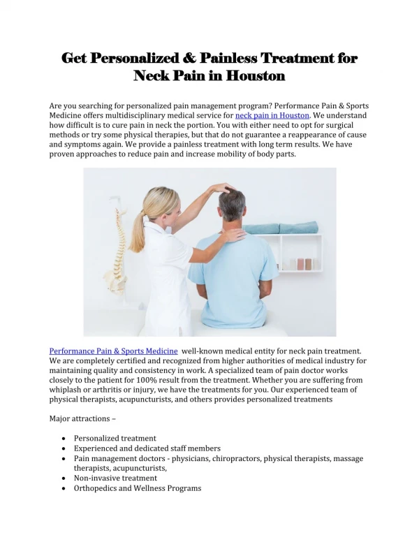 Neck Pain Houston | Performance Pain and Sports Medicine