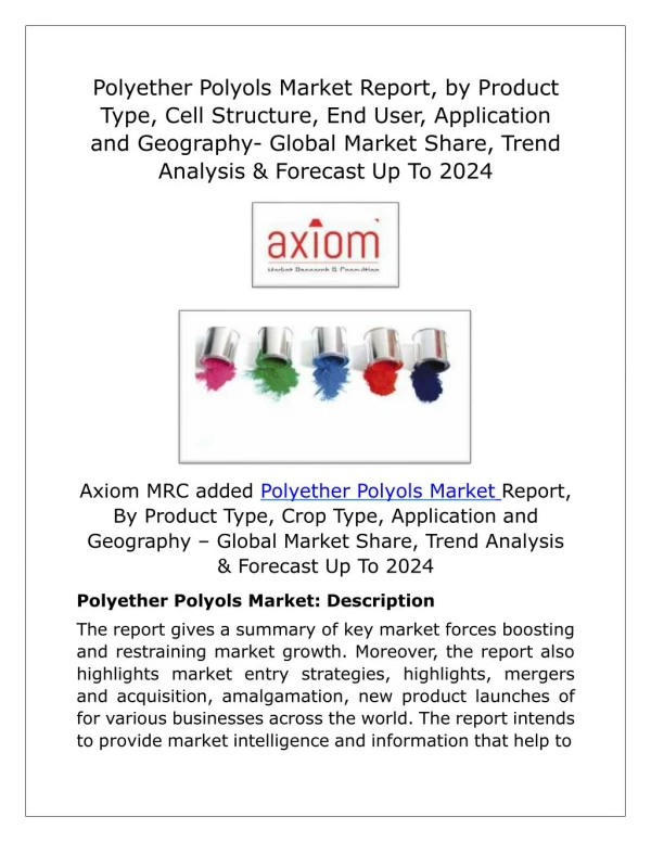 Polyether Polyols Market Present Scenario and the Growth Prospects with Forecast 2024