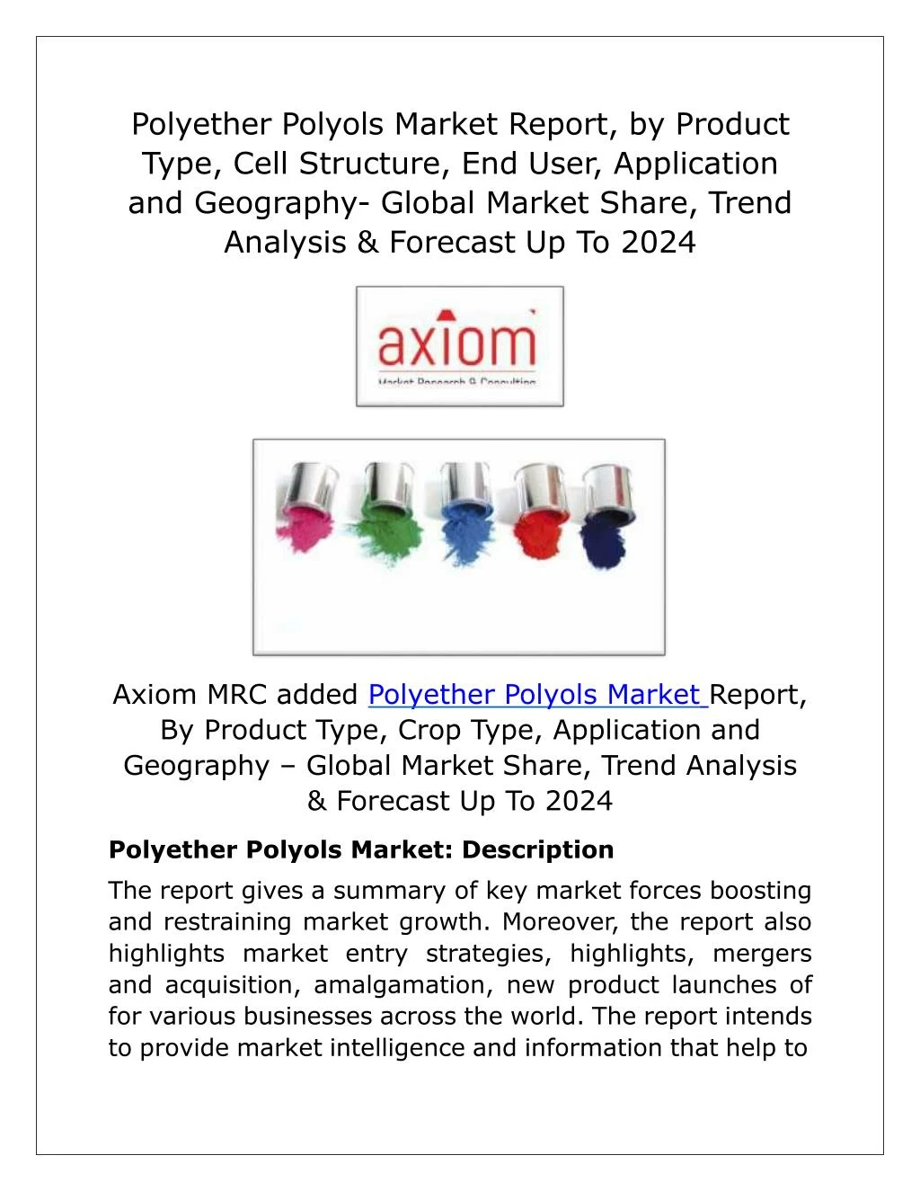 polyether polyols market report by product type