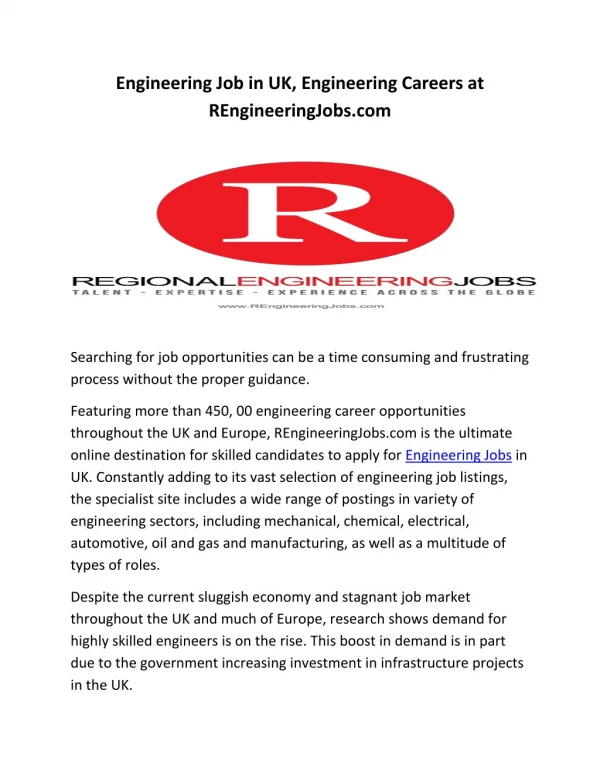 Engineering Job in UK, Engineering Careers at REngineeringJobs.com