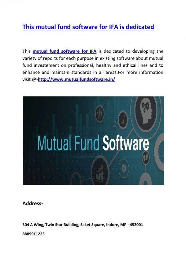 This mutual fund software for IFA is dedicated