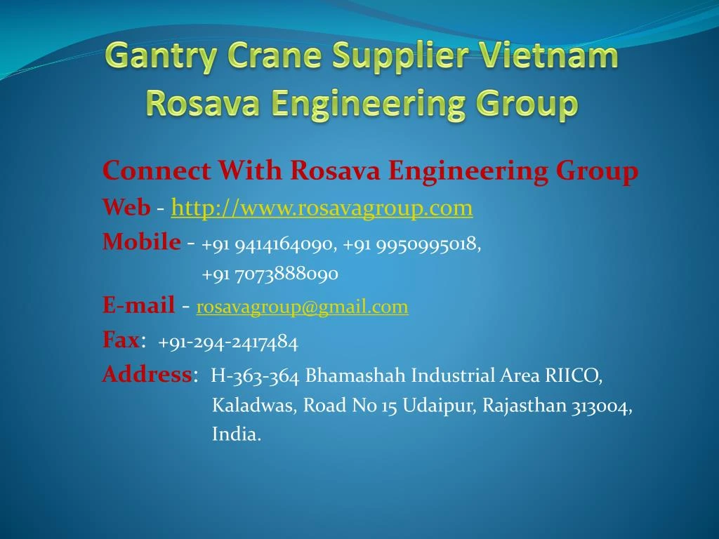 gantry crane supplier vietnam rosava engineering group