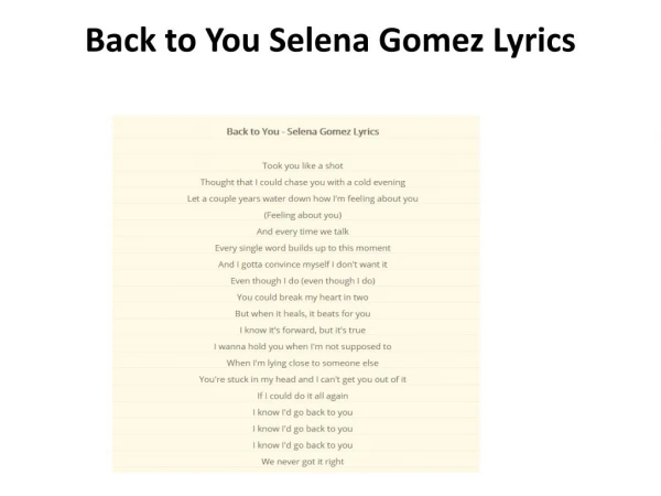 Back to You Selena Gomez Lyrics