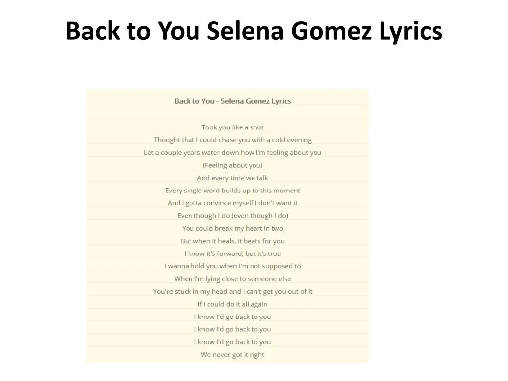 back to you selena gomez lyrics
