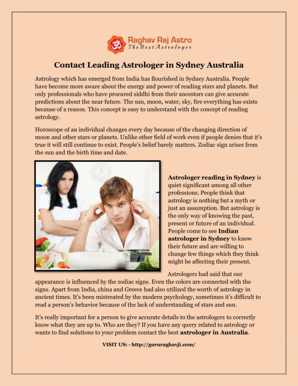 Contact Leading Astrologer in Sydney Australia