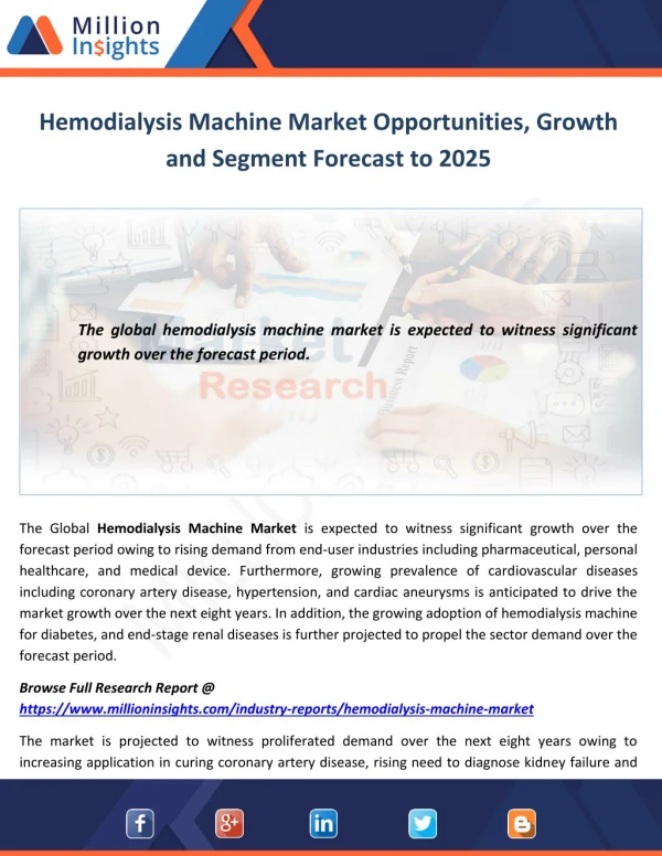 Hemodialysis Machine Market Opportunities, Growth and Segment Forecast to 2025
