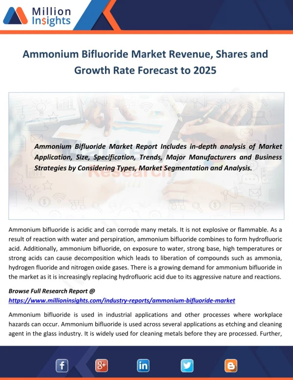 Ammonium Bifluoride Market Revenue, Shares and Growth Rate Forecast to 2025