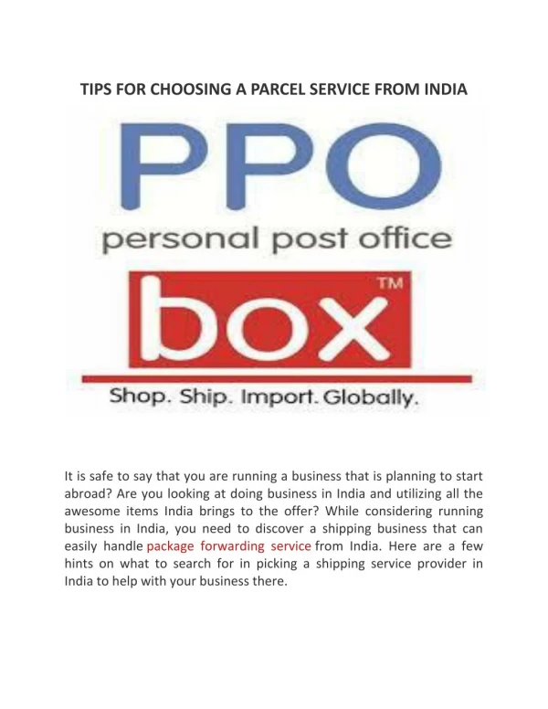 TIPS FOR CHOOSING A PARCEL SERVICE FROM INDIA