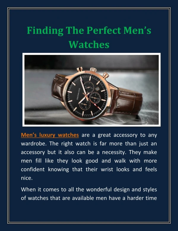Finding The Perfect Menâ€™s Watches