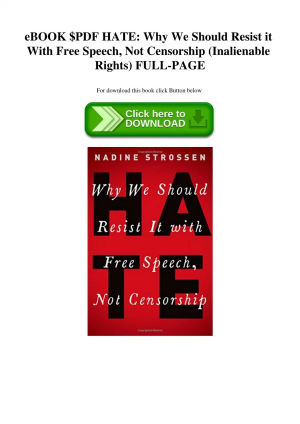 eBOOK $PDF HATE Why We Should Resist it With Free Speech Not Censorship (Inalienable Rights) FULL-PAGE